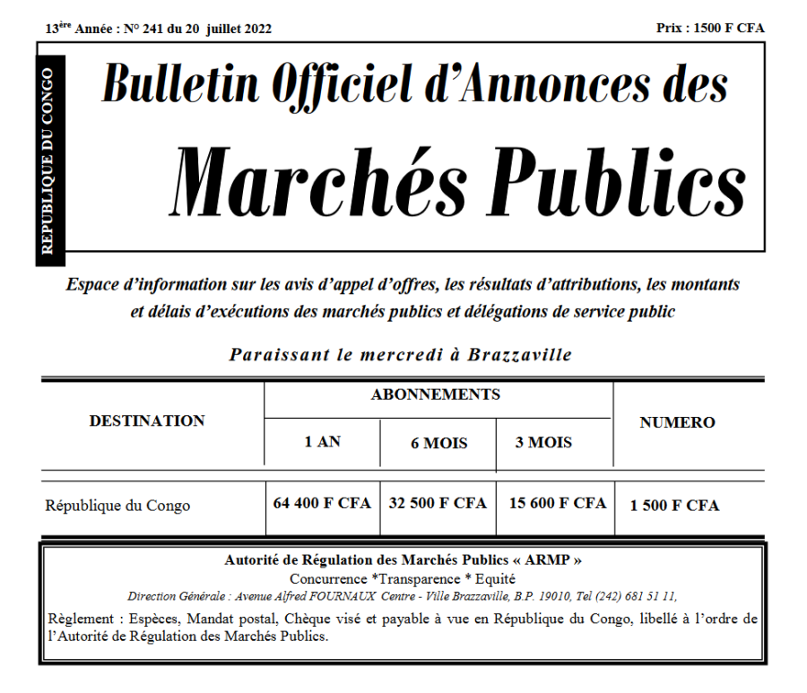 Bulletin Officiel D’Annonces Des Marchés Publics – AUTORITÉ DE ...